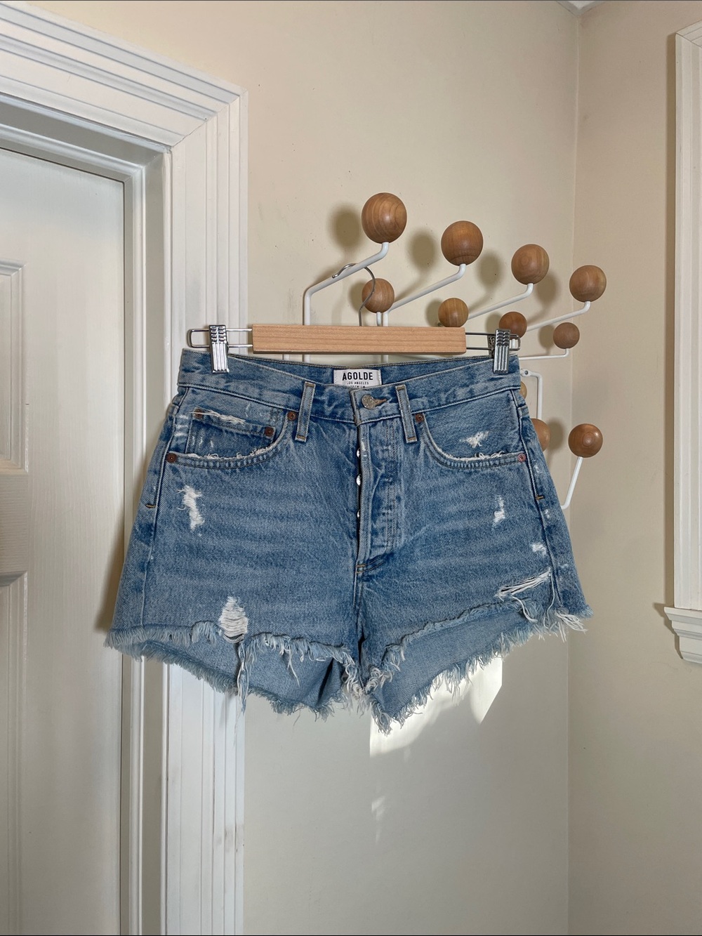 Agolde Light Blue Distressed Denim Cutoff Shorts Blue - 25